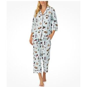BedHead Pajamas Organic Cotton Wine Cheese Flannel Crop Pajama Set Women's Lg